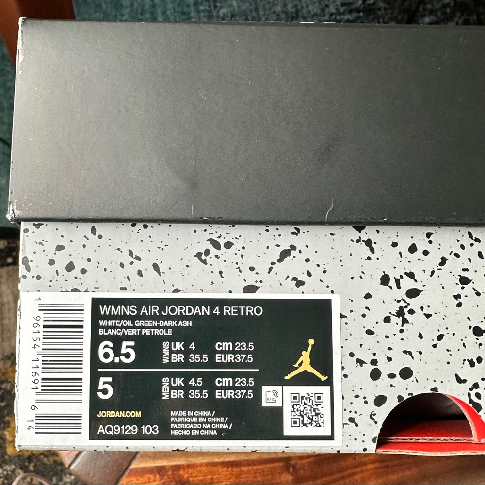 Nike Women’s Air Jordan 4 “Oil Green” Seafoam Basketball Shoe Sneaker - Picture 16 of 16